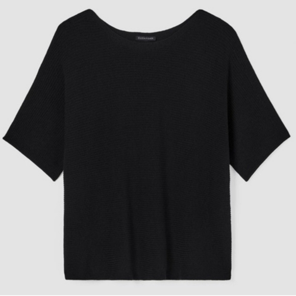 Eileen Fisher Bateau Neck Elbow Sleeve Pullover Sweater in Black Size Small - Picture 3 of 13